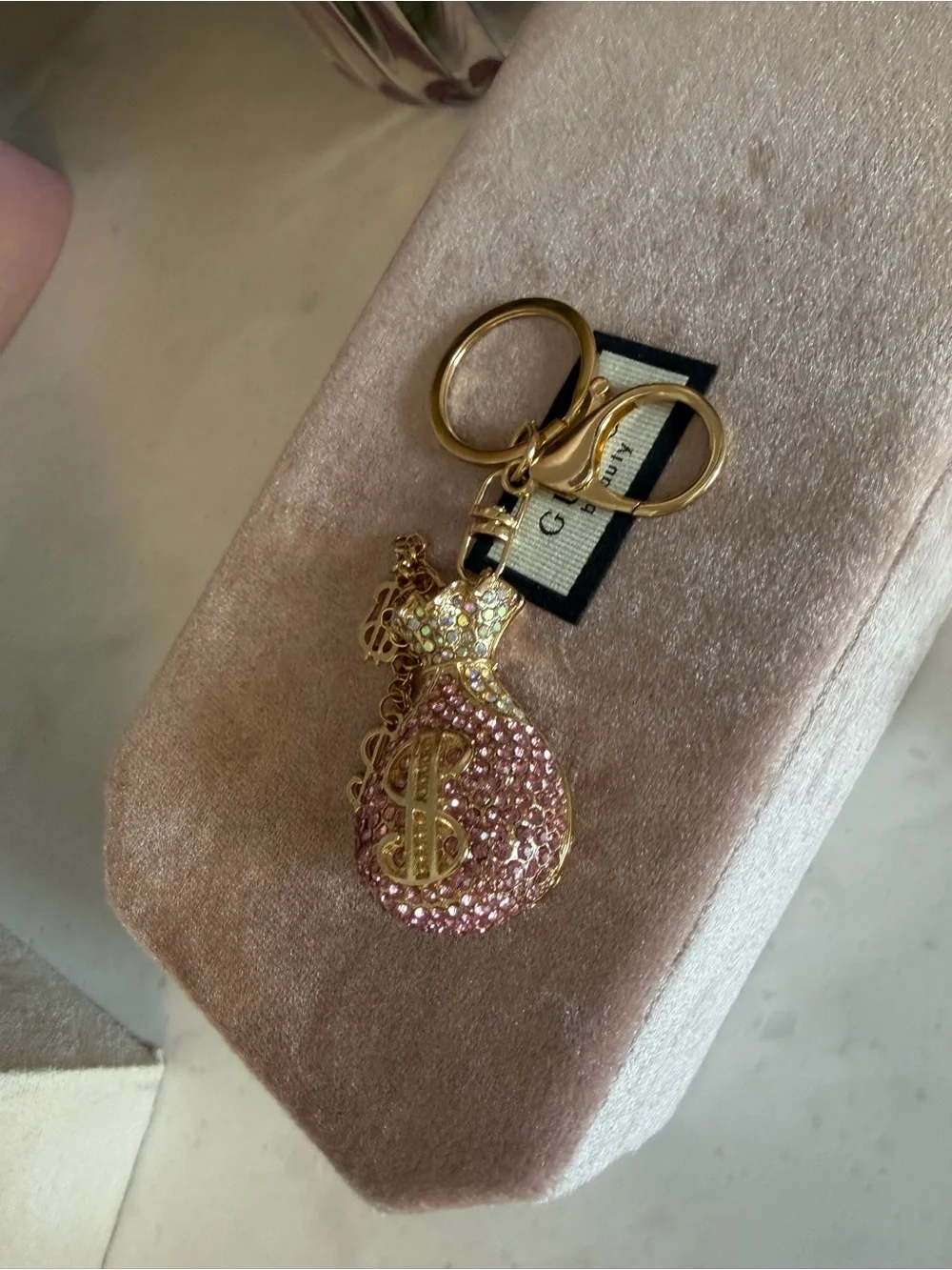 Sparkling Pink Money Bag Keychain Bag Charm NWOT